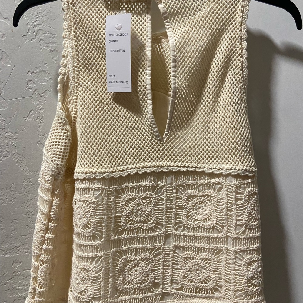 Cream Crochet Sleeveless Top
